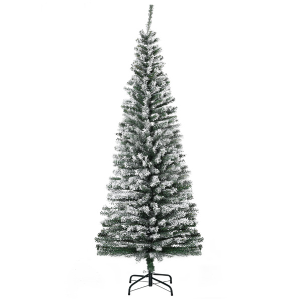 6ft Unlit Snow-Flocked Slim Artificial Christmas Tree with Realistic 492 Branches for Porch, Yard, Indoor, Party
