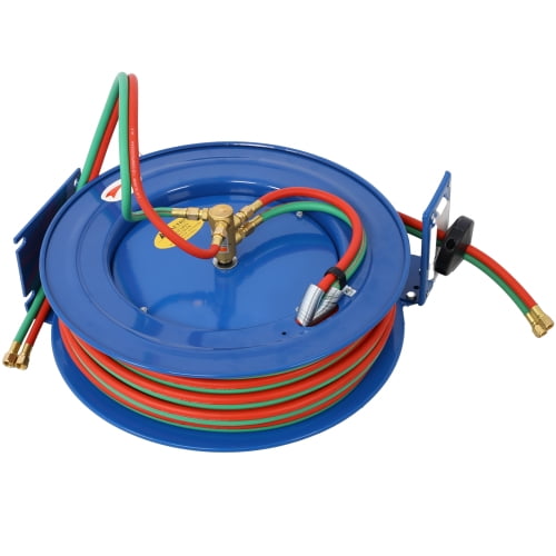 Retractable Welding Hose Reel, 1/4" x 100 ft Twin Oxygen Acetylene Hoses, Heavy Duty Single Arm, 200 PSI, for Industrial & Shop Use