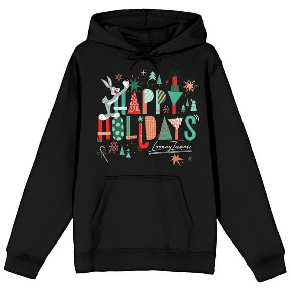 Looney Tunes Happy Holidays With Characters Women's Black Graphic Hoodie-3XL
