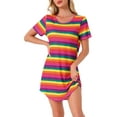 thumbnail image 1 of Camisón de mujer INSPIRE CHIC, vestido de camiseta, colorido, a rayas, con mangas cortas, camisón de noche, 2XL, rosa intenso, 1 of 6