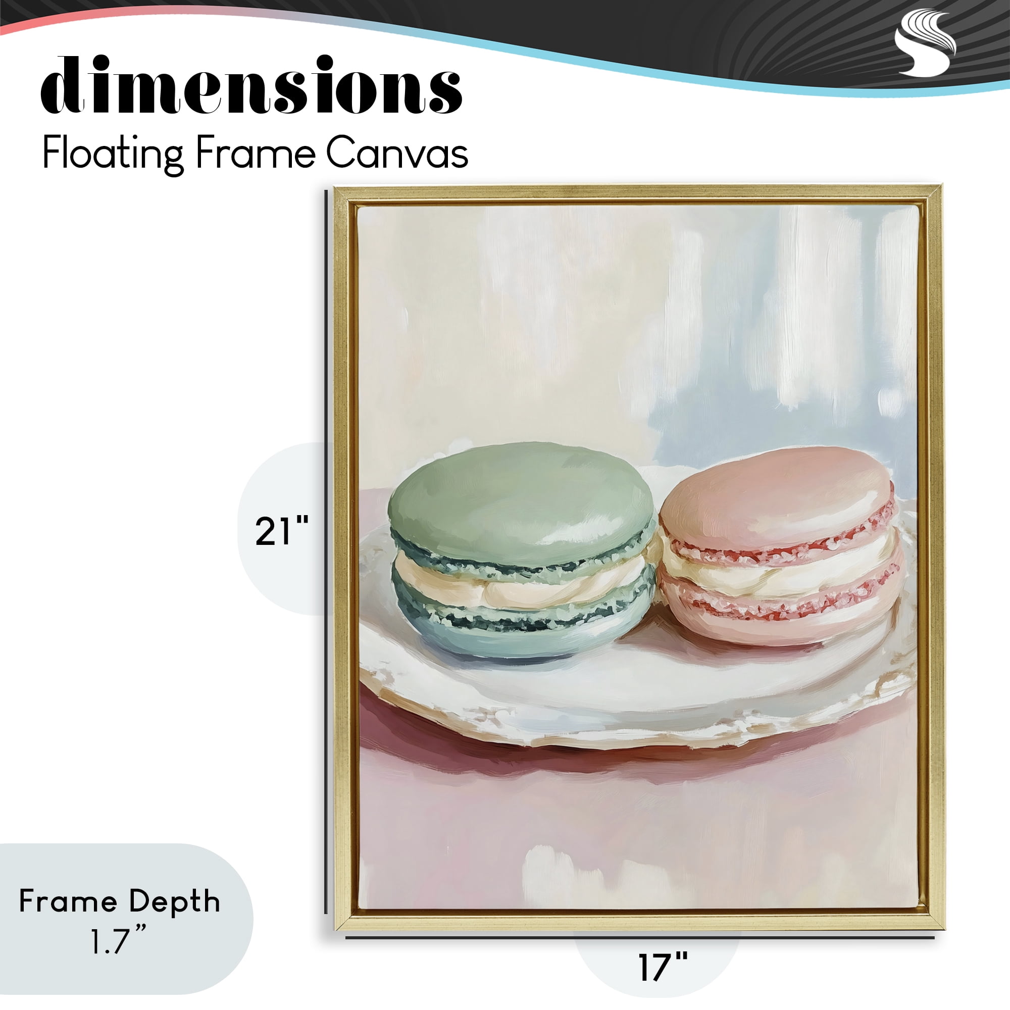 Stupell Industries Pastel Macarons on Plate Gold Framed Floater Canvas Wall Art, design by The Prints Vibe