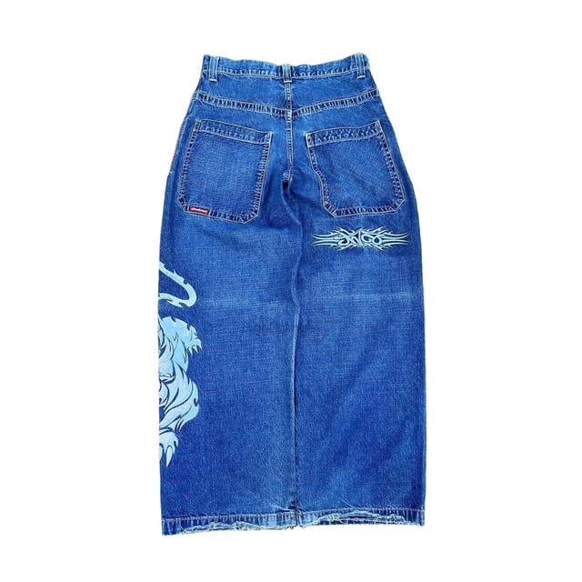 Pantalones vaqueros unisex estilo hip-hop gótico urbano de talle alto y corte holgado con diseños rasgados y bordados for hombre y mujer