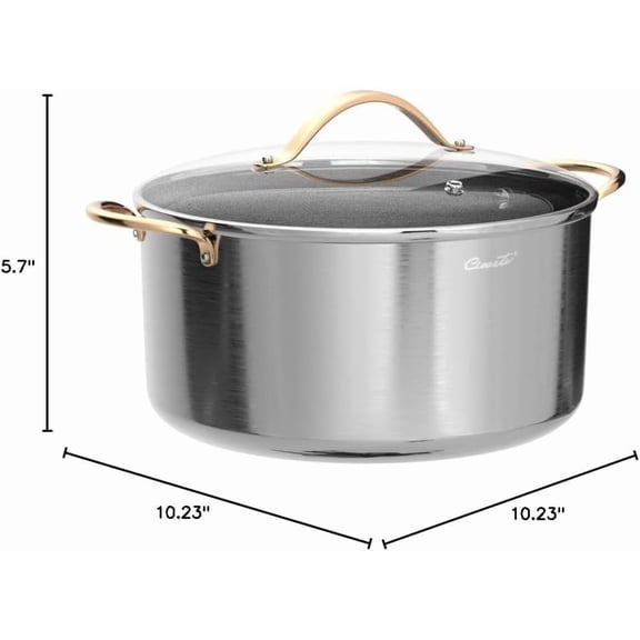 8 Quart Stock Pot, 3 Ply Whole Clad Stainless Steel Stock Pot with Lid, Induction Cookware for Gas Electric Oven Dishwasher Safe