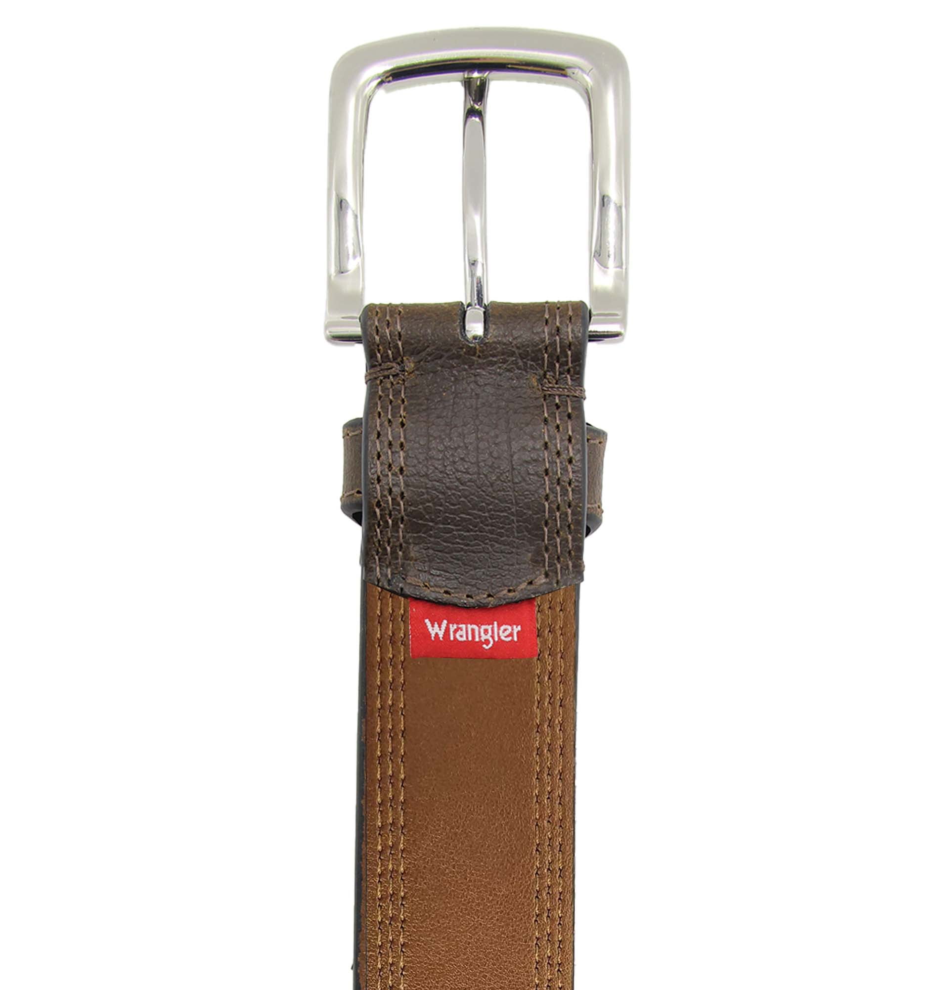 Wrangler Men's Bison Leather Belt with Triple Stitching - River Tan