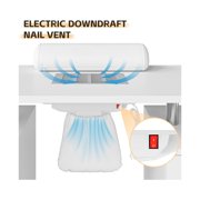 Nail Table Station for Nail Tech with Electric Downdraft Vent & Locking Castors & Wrist Cushion, Beauty Salon Resistant with Drawers & Cabinet Home Manicure Table Nail Desk for Spa Beauty Salon
