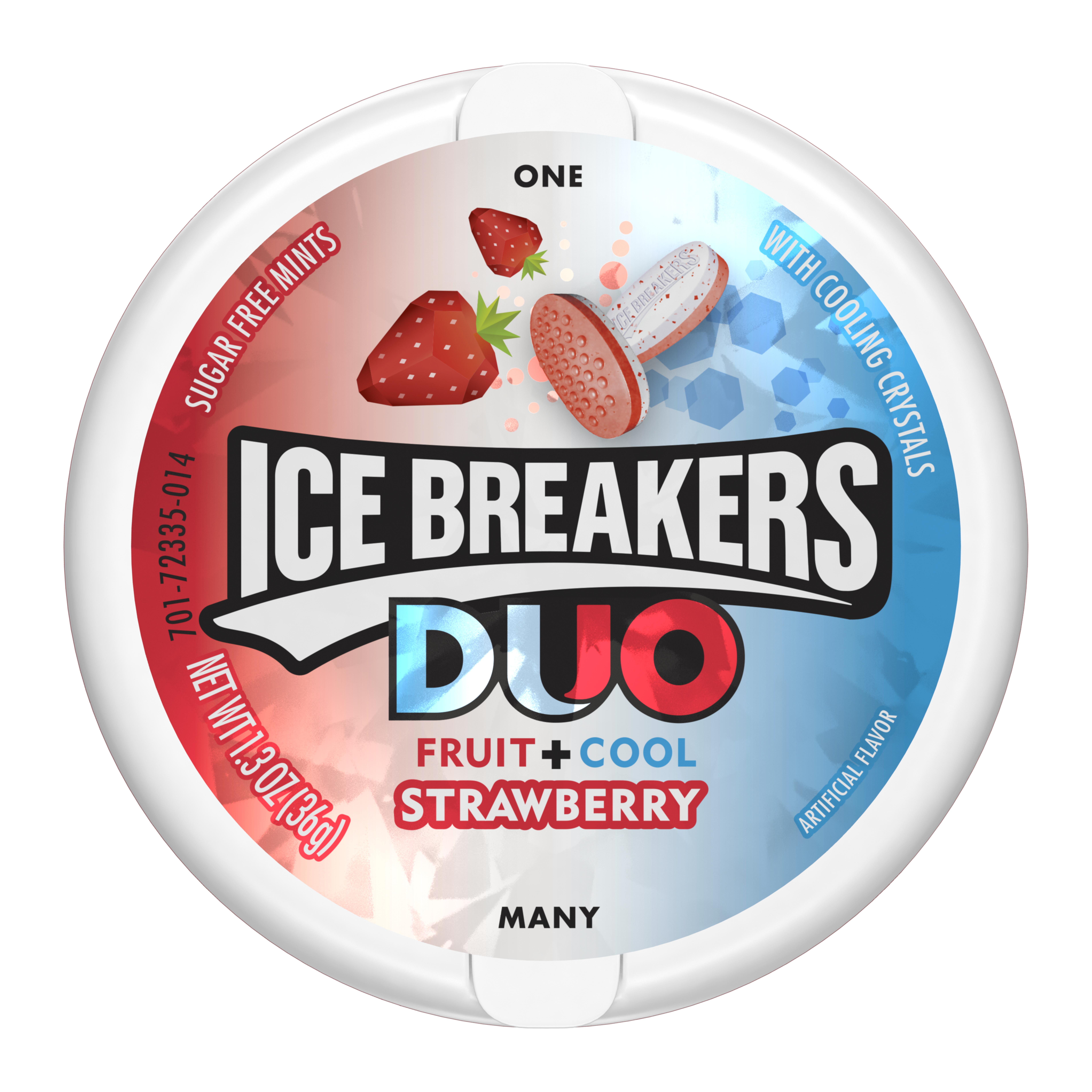 ICE BREAKERS DUO Strawberry Flavored Sugar Free Breath Mints, Mint Candy, 1.3 oz, Tin