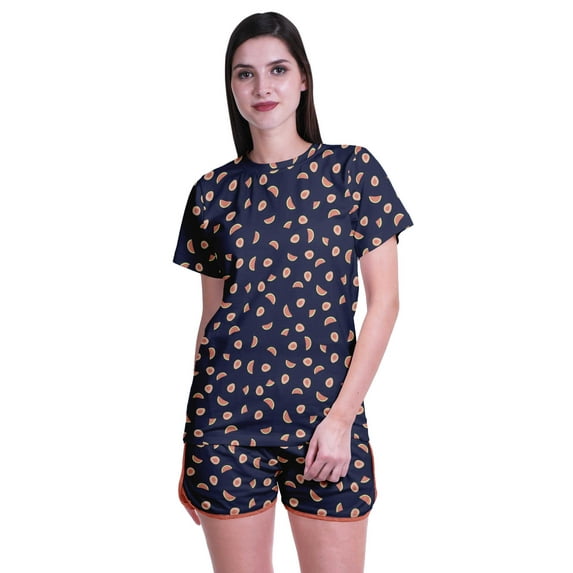 Moomaya Womens Printed Tee and Shorts Pajama Set PJs,Short Sleeve Sleepwear Nightwear S-XXL