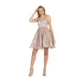 thumbnail image 2 of Women's May Queen Short Prom 2026 Dress homecoming party Glitter A-line V-neck Style MQ1702 Rose Pink Gold 18 hoco 2025, 2 of 8