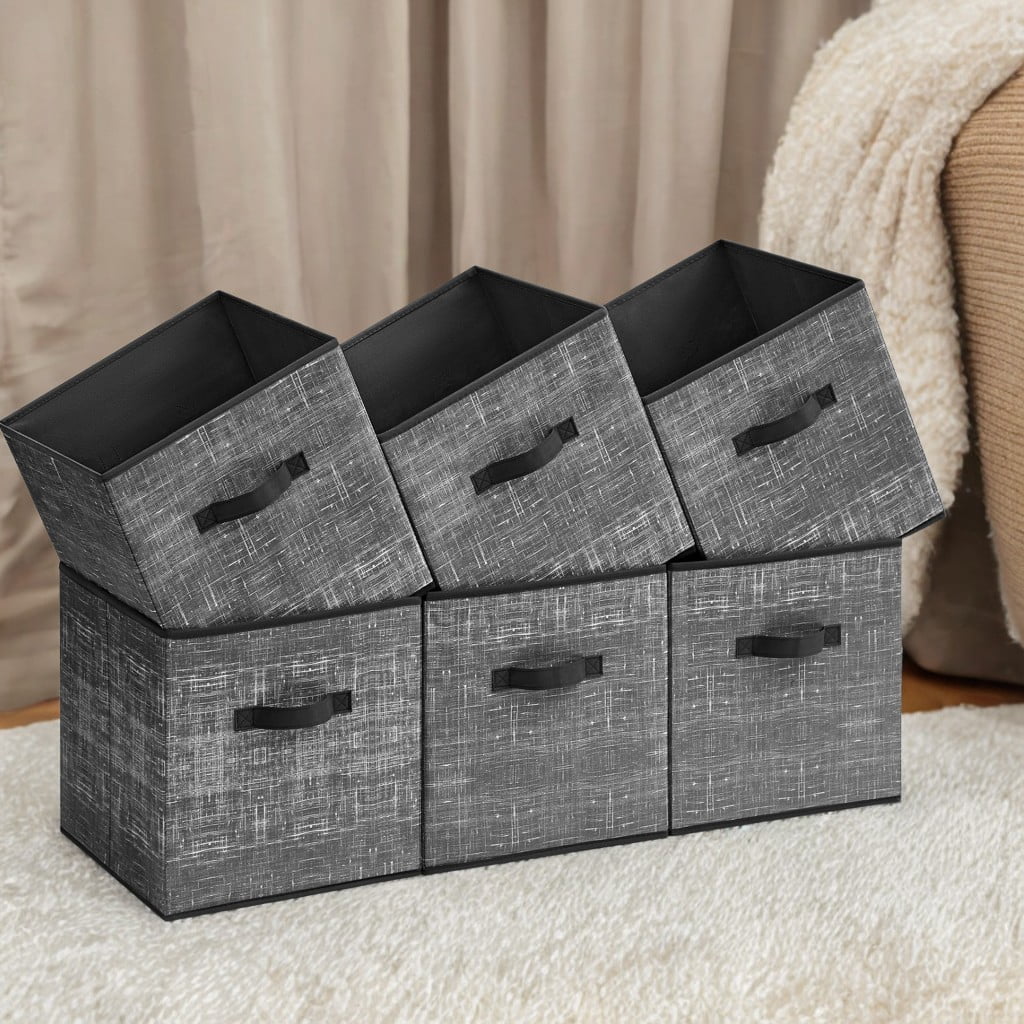 13" Storage Cube Bin 6 Foldable Fabric Storage Bin with Double Handles for Living Room Bedroom Office Black