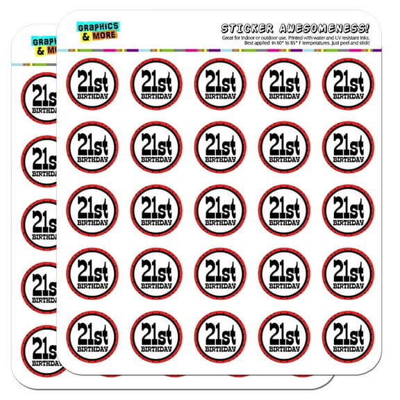 21st Twenty-First Birthday Red Black Polka Dots 1" Scrapbooking Crafting Stickers