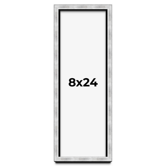 8x24 Frame Brushed Silver Solid Wood Picture Frame | 0.75 Inch Moulding Width | Rabbet Depth 0.75