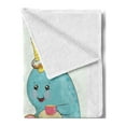 thumbnail image 2 of Narwhal Soft Flannel Fleece Throw Blanket, Tea Drinking Whales Ocean Unicorn with Abstract Bubbles Backdrop, Cozy Plush for Indoor and Outdoor Use, 50" x 60", Pale Pink Pale Blue, by Ambesonne, 2 of 5
