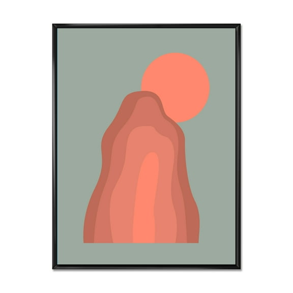 Designart 'Abstract Pink Sunset Mountain Landscape' Modern Framed Canvas Wall Art Print