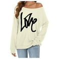 thumbnail image 2 of Women's Plus Size Casual Long Sleeve Off Shoulder Top Letter Print Comfortable Blouse Loose Fit Tunic Stylish Fall Fashion, 2 of 2