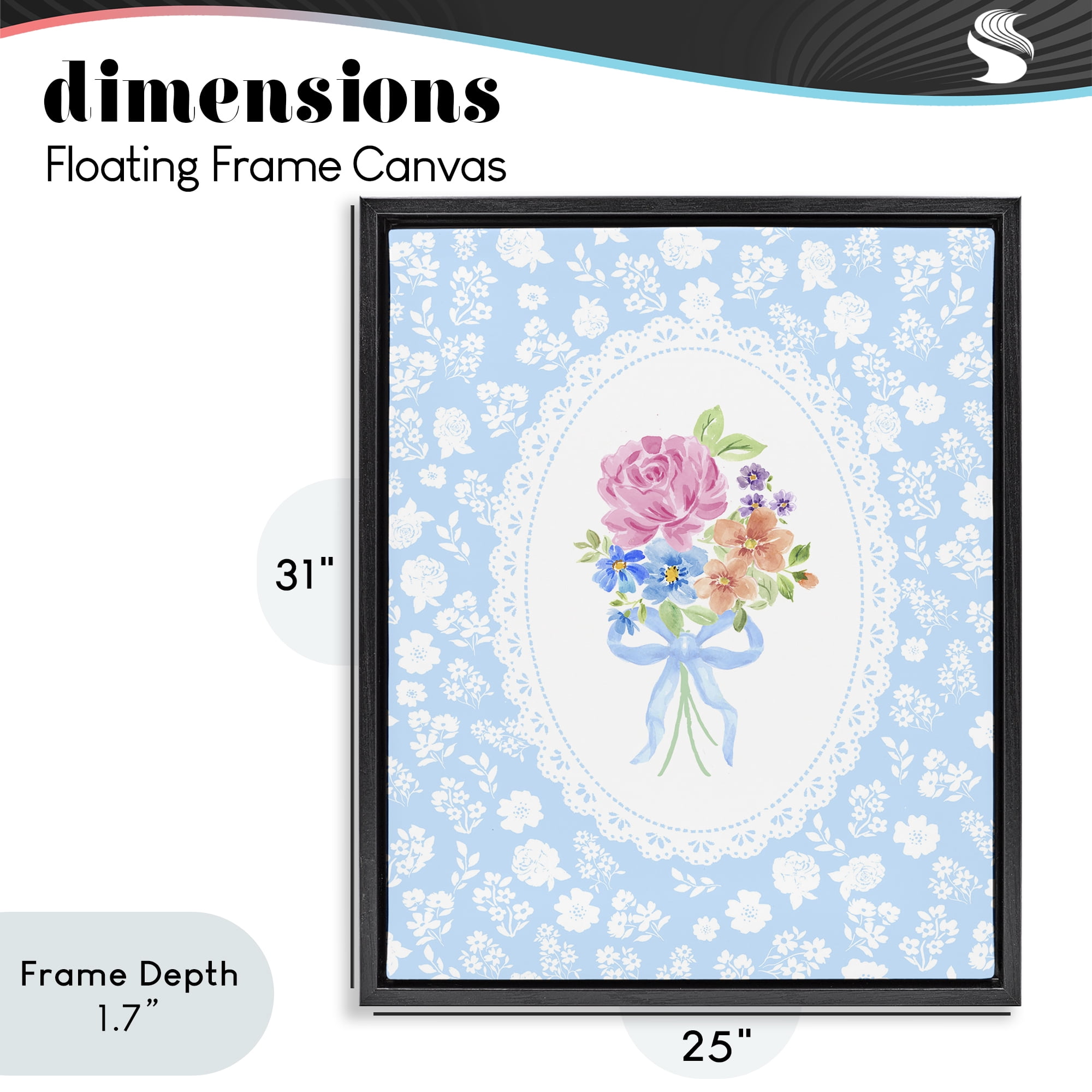 Stupell Industries Blue Feminine Bouquet Black Framed Floater Canvas Wall Art, design by Corinne Haig