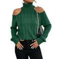 thumbnail image 2 of Womens Cold Shoulder Turtleneck Sweaters Fall Long Sleeve Soft Cable Knit Pullovers Sexy Jumper Tops, 2 of 4