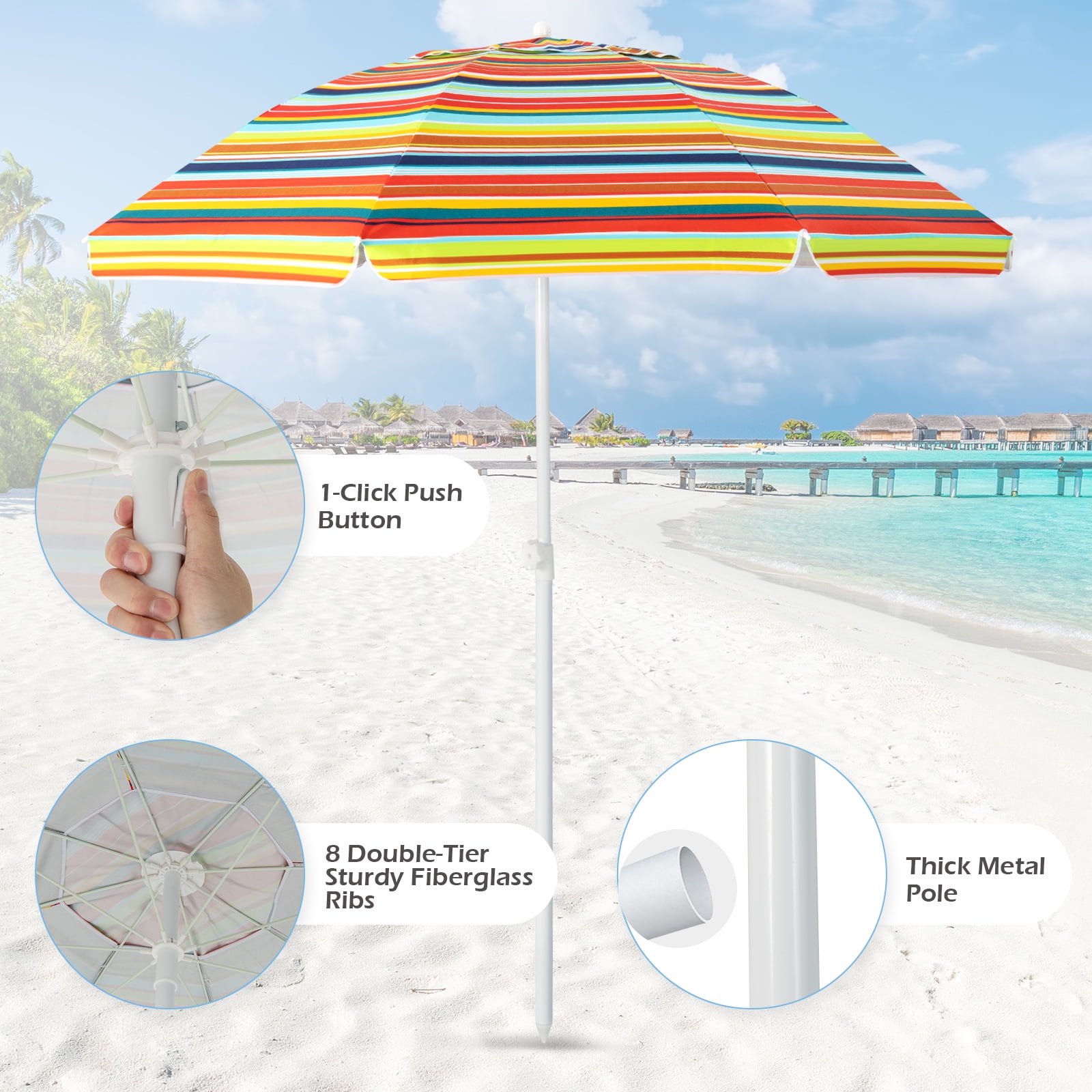 Costway 6.5Ft Patio Beach Sunshade Umbrella Portable Tilt  Outdoor Yellow