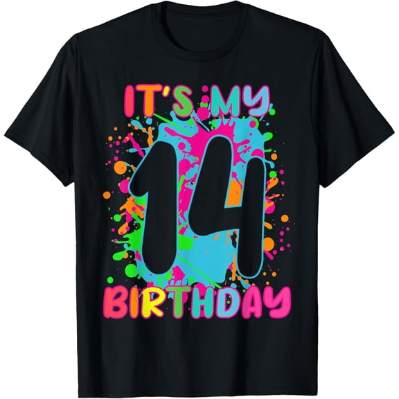 Exquisite and comfortable-14th Birthday paint splashes T-shirt kids girls boys 14 year T-Shirt