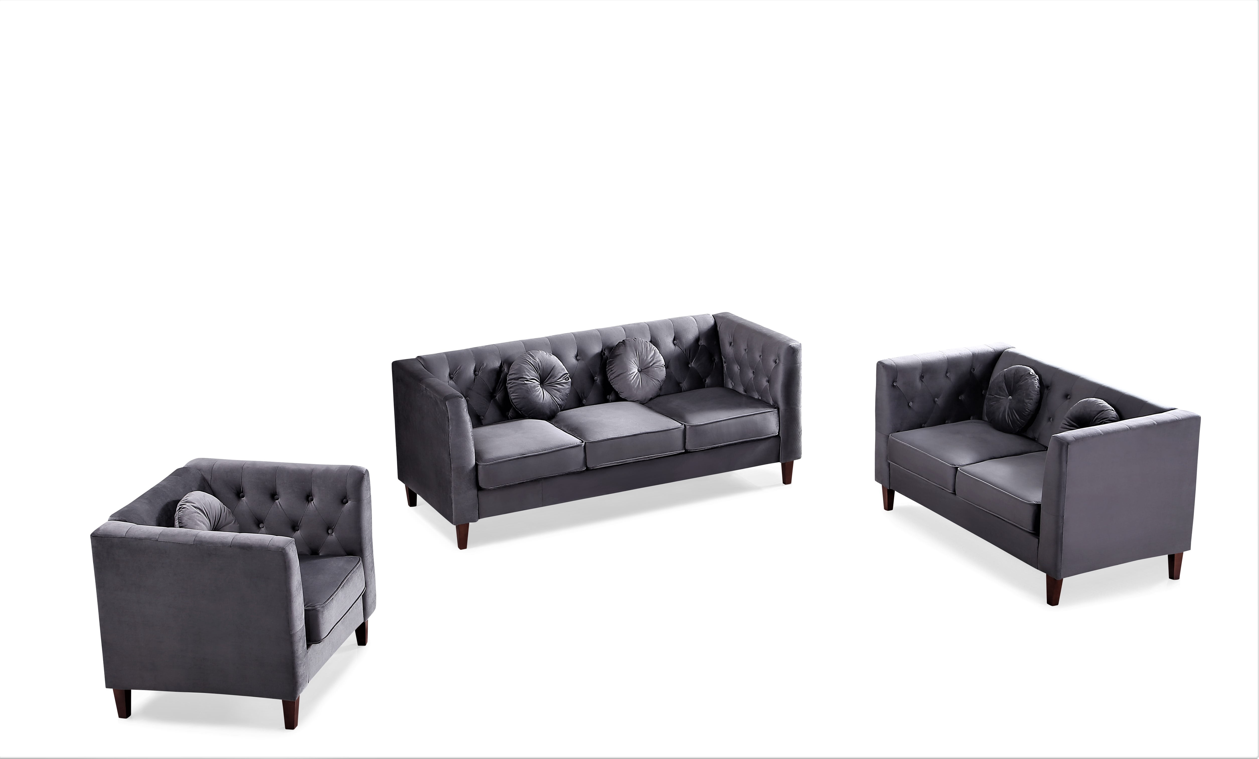 Uspridefurniture Fancher Kittleson Classic Chesterfield 3Pcs Livingroom Set,Gray