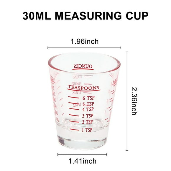 6Pcs Measuring Cup Espresso Shot Glass Liquid Heavy Glass Wine Glass 26-Incremental Measurement 1Oz, 6 Tsp, 2 , 30Ml,3 x red line measuring cups 3 x black line measuring cups