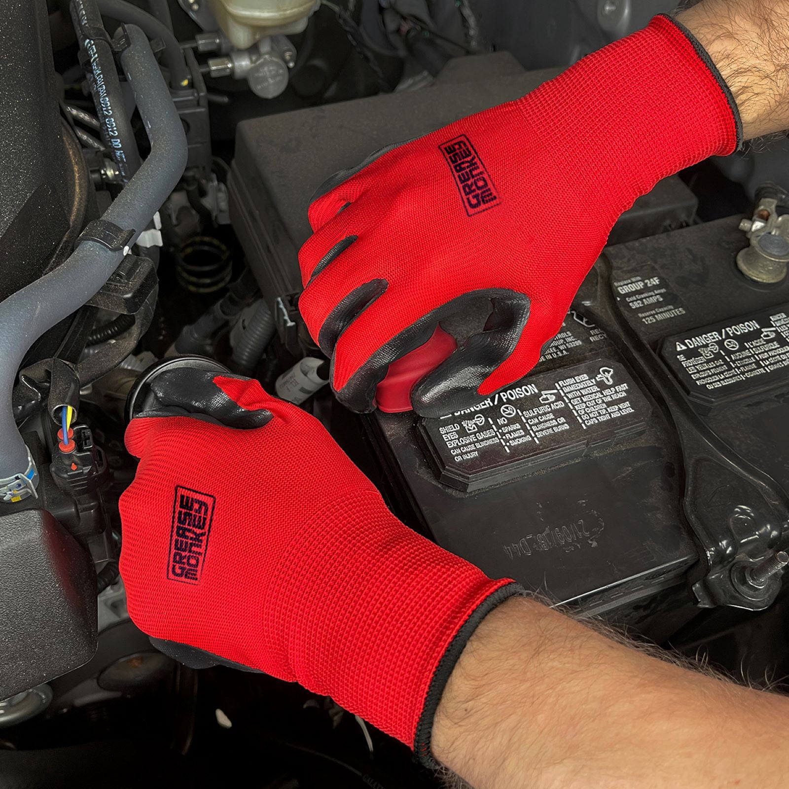 Grease Monkey Nitrile Coated Work Gloves, Red, Men's Large, 8 Pair