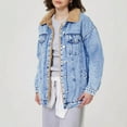 thumbnail image 5 of Women's Sherpa Fleece Denim Jakcets Casual Button Up Long-sleeved Solid Color Denim Coat Jacket, 5 of 8
