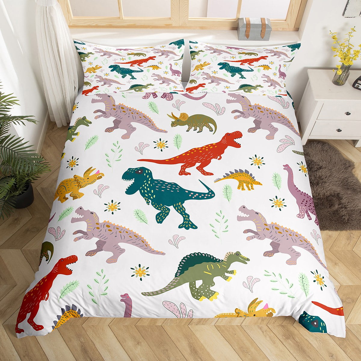 Cartoon Dinosaur Duvet Cover Twin Dinosaurs Bedding Set Kawaii Jungle