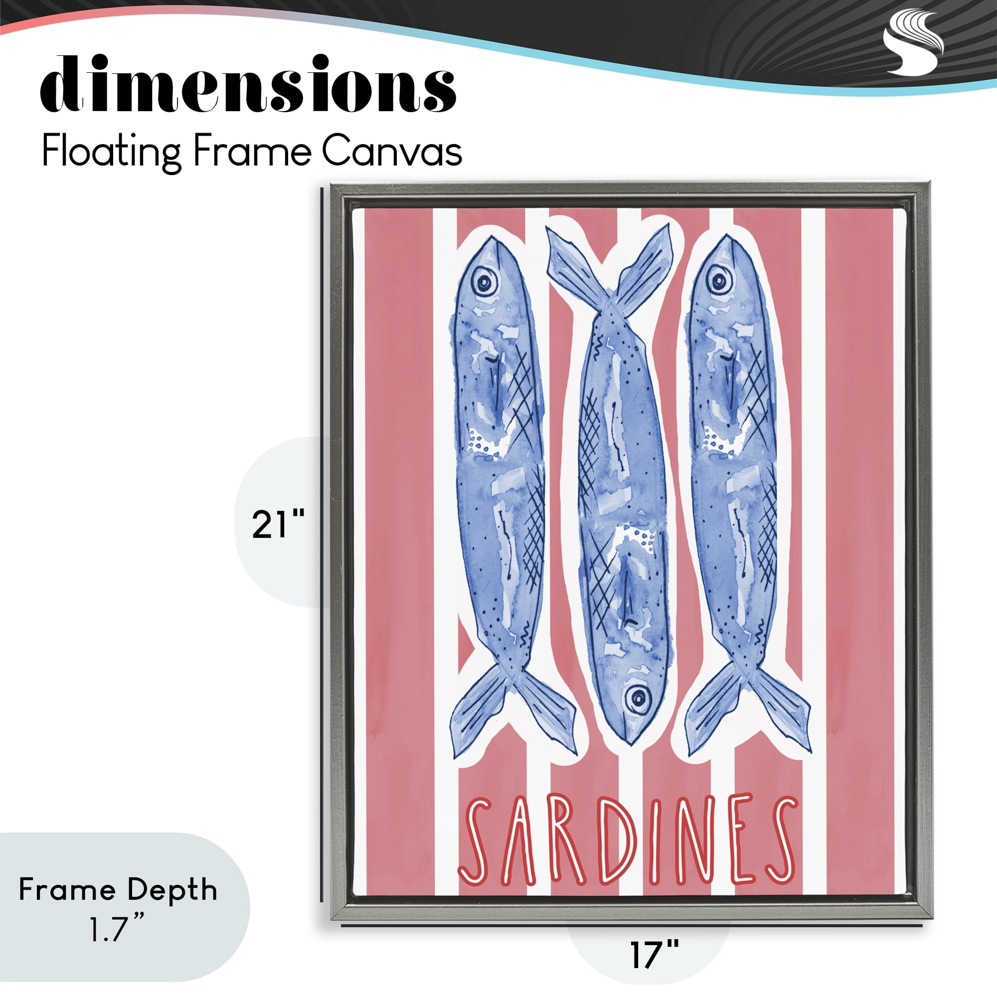Stupell Industries Americana Sardines on Pink Stripes Gray Framed Floater Canvas Wall Art, design by Nola James