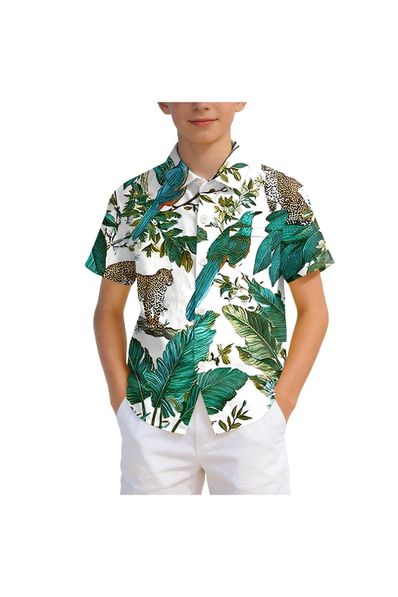 Going Out Tops for Junior Boys Hawaiian Shirt Cool Summer Hawaii Shirts Casual Short Sleeve Button Down Aloha Beach Tee Tops 2-13 Years