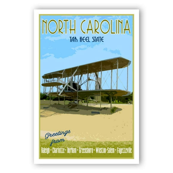 NORTH CAROLINA TRAVEL POSTER postcard set of 20 identical postcards. NC state vintage style travel poster post cards. Made in USA.