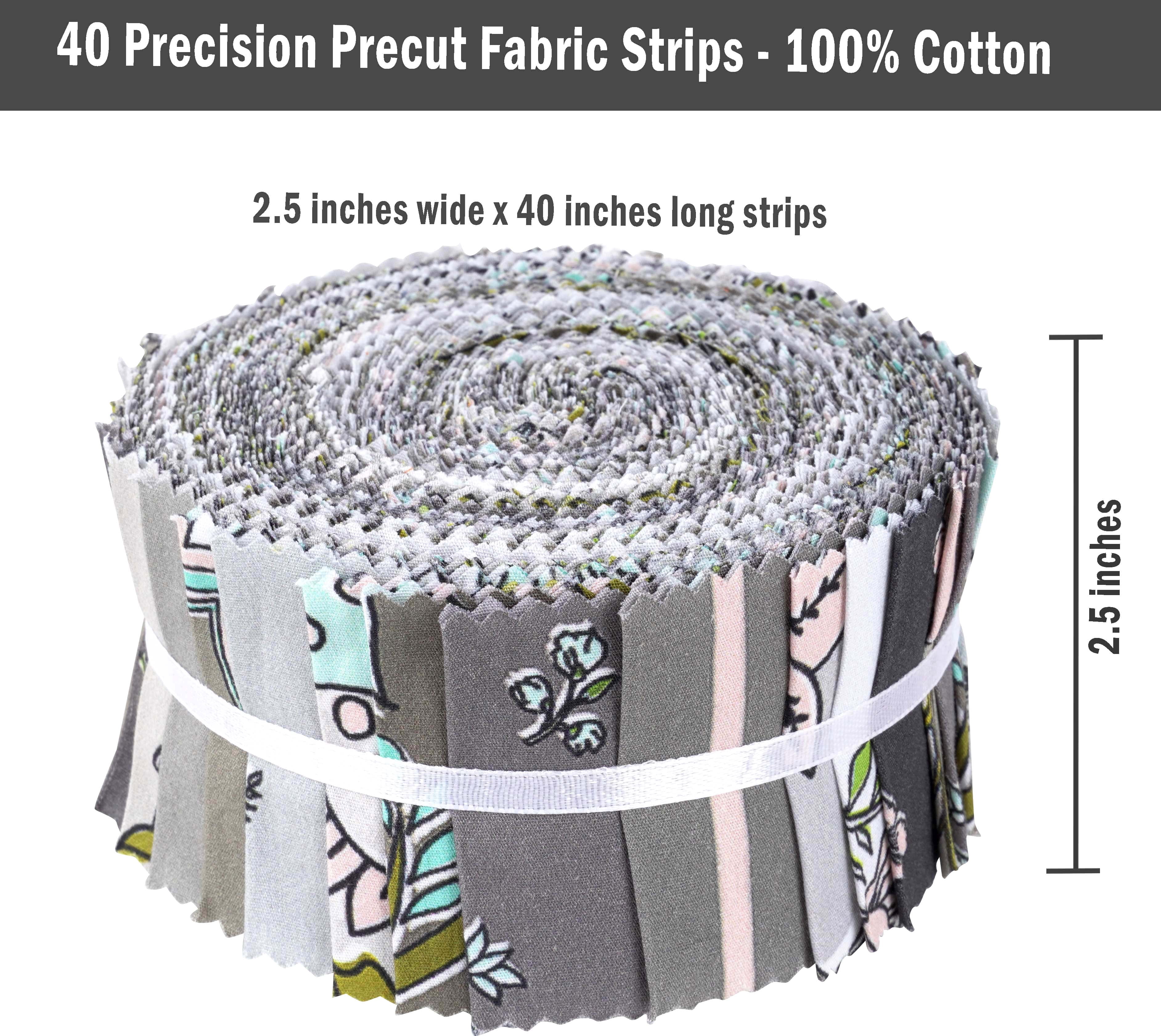 Soimoi 40Pcs Block Print Cotton Precut Fabrics For Quilting Craft Strips 2.5x42inches Jelly Roll - Black