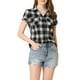 thumbnail image 1 of Camisas de cuadros para mujer Inspire Chic, con cuello de punta y botones, color negro M, 1 of 6
