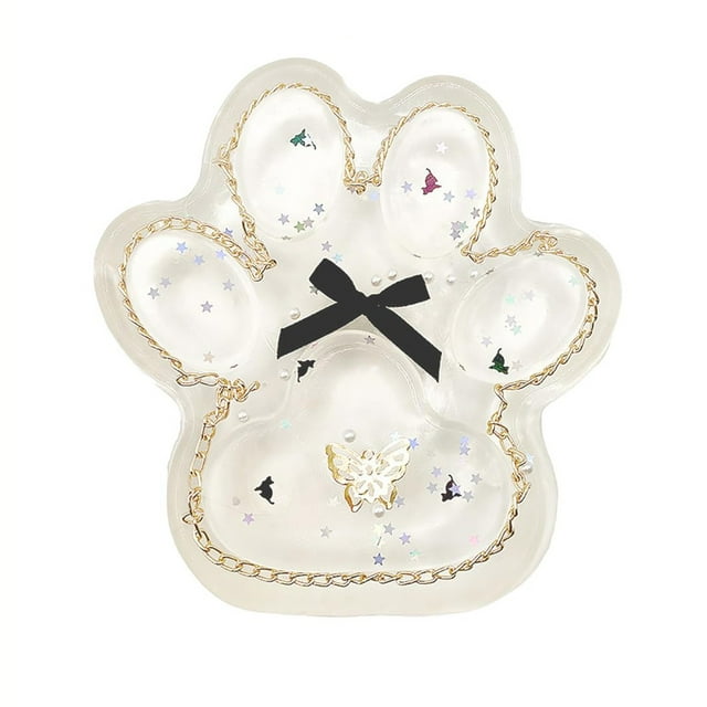 Cat Paw Squishy Toys for Stress Relief,Decorative Resin Paw-Shaped Jewelry Tray with Gold Chain and Bow for Rings, Earrings, Keys Cute and Functional Design