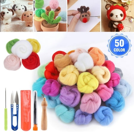 EEEKit Needle Felting Kit, Wool Roving 50 Colors Set, Needle Felting Starter Kit, Wool Felt Tools & Foam Mat, Fibre Yarn Needle Felting Supplies for DIY Needle Felting Craft Gift