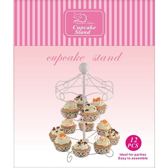 Charmed White Carousel Cupcake Muffin Carnival Circus Theme Birthday Party 2 Tiers Stand Holder; Holds 12 Counts