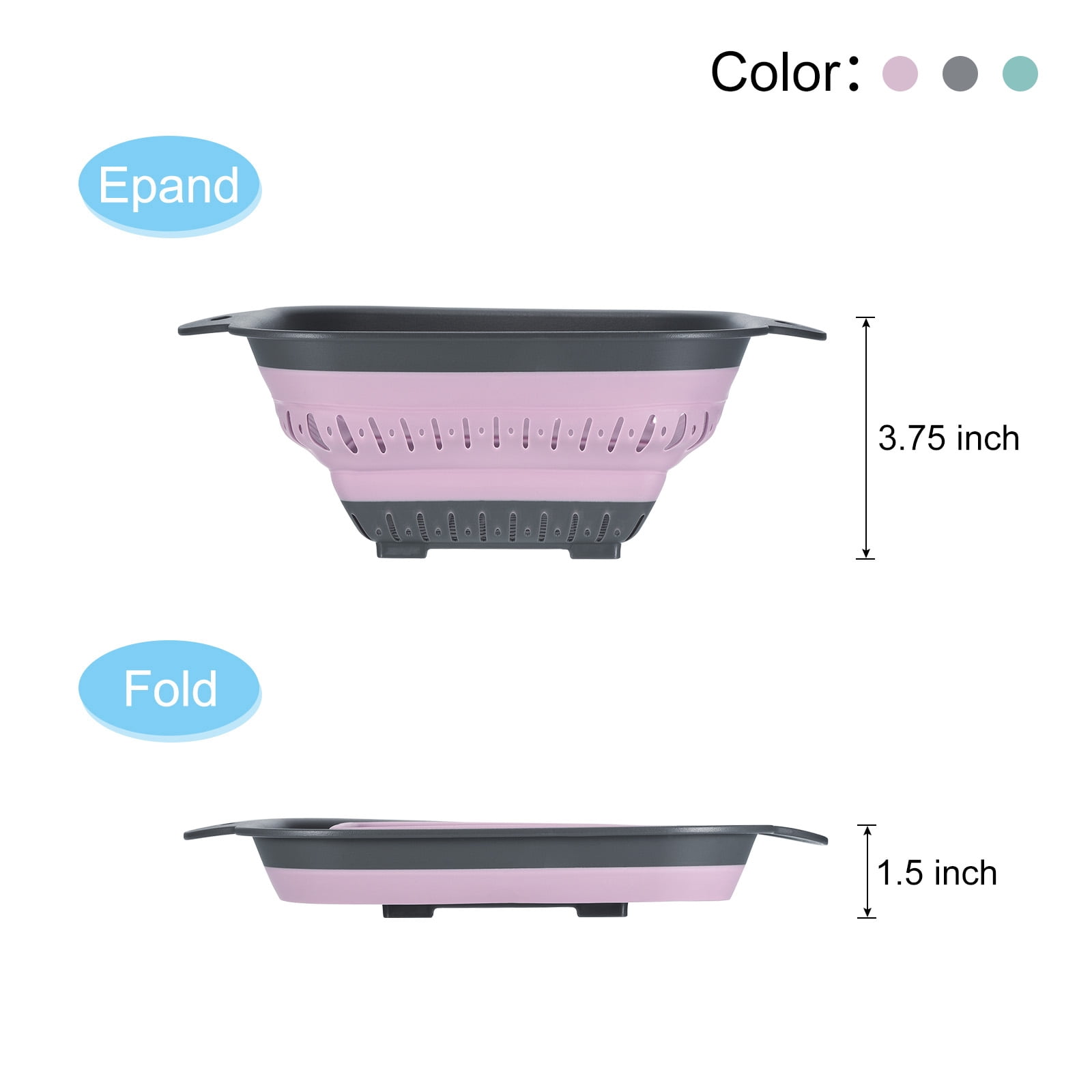 Unique Bargains Collapsible Colander Foldable Food Strainers Gray,Green,Pink