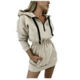 thumbnail image 1 of Mini Robe Manches Longues Femme Couleur Unie Manches Longues Sans Bretelles Épaule Tricotée Décontractée, 1 of 8