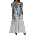 thumbnail image 2 of SZJXBUY Dresses for Women Women's Plus Size Summer Floral Print Casual Dress Vintage Sleeveless Neck V-Neck Midi Tank Dress with Pockets Blue,L, 2 of 5