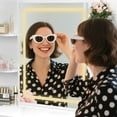 thumbnail image 6 of Vanity Desk with Mirror and Lights, Makeup Vanity with 2 Drawers and 6 Storage Shelves, 3 Lighting Modes Adjustable Brightness, Vanity Set with Cushioned Stool for Bedroom, 6 of 7