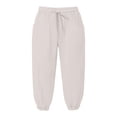 thumbnail image 4 of Girls Linen Capri Pants - Summer Loose Joggers Elastic High Waist Beach Capris Casual Cropped Trousers with Pockets for Kids Youth，Age 4-15 (Beige/110), 4 of 4