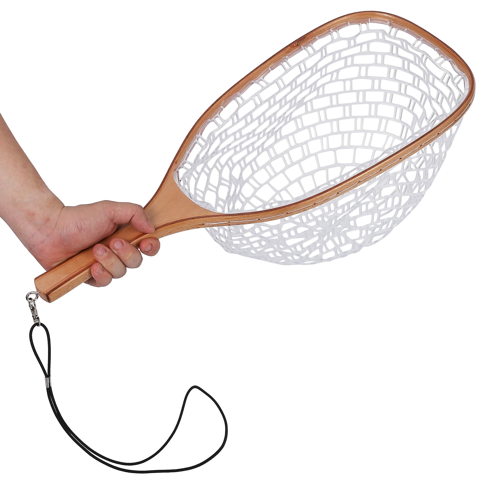 Fly Fishing Landing Net, Soft Rubber Mesh Trout Net for Catch and Release, Gifts for Father Men, White-Straight Handle
