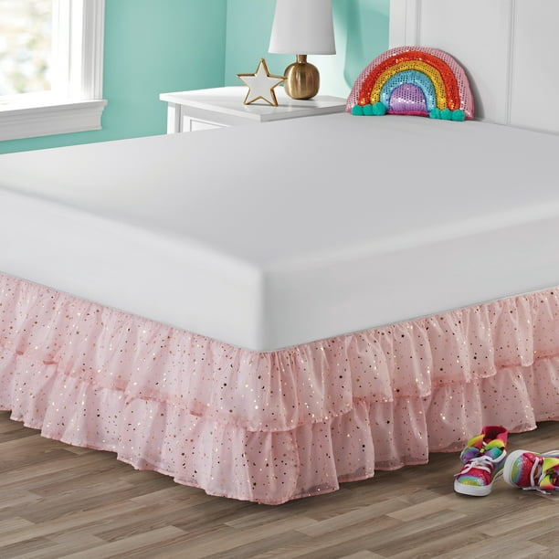 Your Zone Organza Two Tier Ruffle Bed, Twin Pink Ruffle Bedding