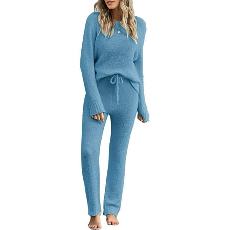 luvamia Women 2 Piece Knit Pajamas Set Long Sleeve Tops & Pants PJs Loungewear Sleepwear, Size S-2XL