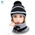 thumbnail image 3 of Deago Womens Pom Beanie Hat with Scarf and Mask Cover Set, Girls Warm Knitted Winter Beanie for with Fleece Lined (Black), 3 of 8