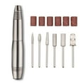 thumbnail image 1 of Pulidora de uñas eléctrica portátil con 6 cabezales y 6 bandas de lijado, diseño ergonómico y velocidad ajustable, ideal para uso en casa o salón de belleza, color gris oscuro., 1 of 6