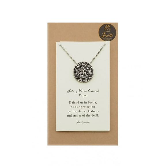 Joyfulle St. Michael Coin Pendant Necklace, Gifts for Men and Women, Religious Jewelry with Prayer Greeting Card