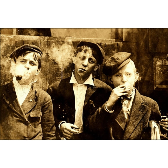 24"x36" Gallery Poster, Newsies smoking at Skeeter's Branch, St. Louis, by lewis hine 1910