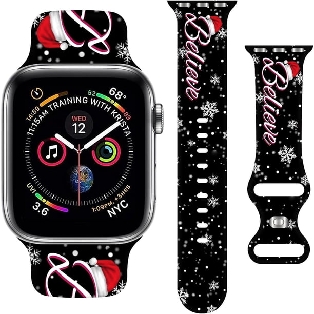 Bandas navideñas compatibles con Apple Watch Band 38 mm, 40 mm, 41 mm, 42 mm, 44 mm, 45 mm, 49 mm, hombres y mujeres, correa de silicona suave, pulseras deportivas de repuesto para iWatch Ultra Series