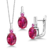 Gem Stone King 6.15 Ct Red Created Ruby Pink Created Sapphire 925 Sterling Silver Pendant and Earrings Jewelry Set