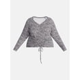 thumbnail image 5 of Terra & Sky Women's Plus Ruched Front Tie Hem Top with Long Sleeves, Sizes 0X-5X, 5 of 5
